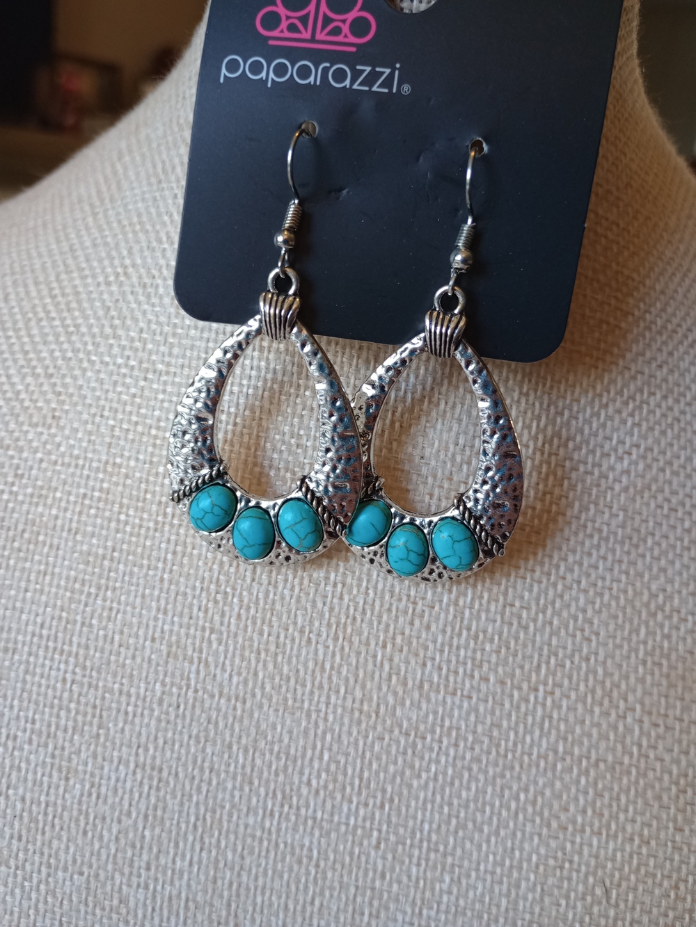 paparazzi Silver Teardrop Earrings with Turquoise Accents